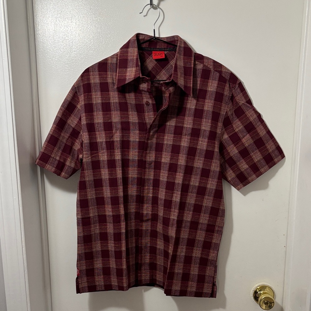 Soda Maroon and Tan Plaid Casual Shirt
